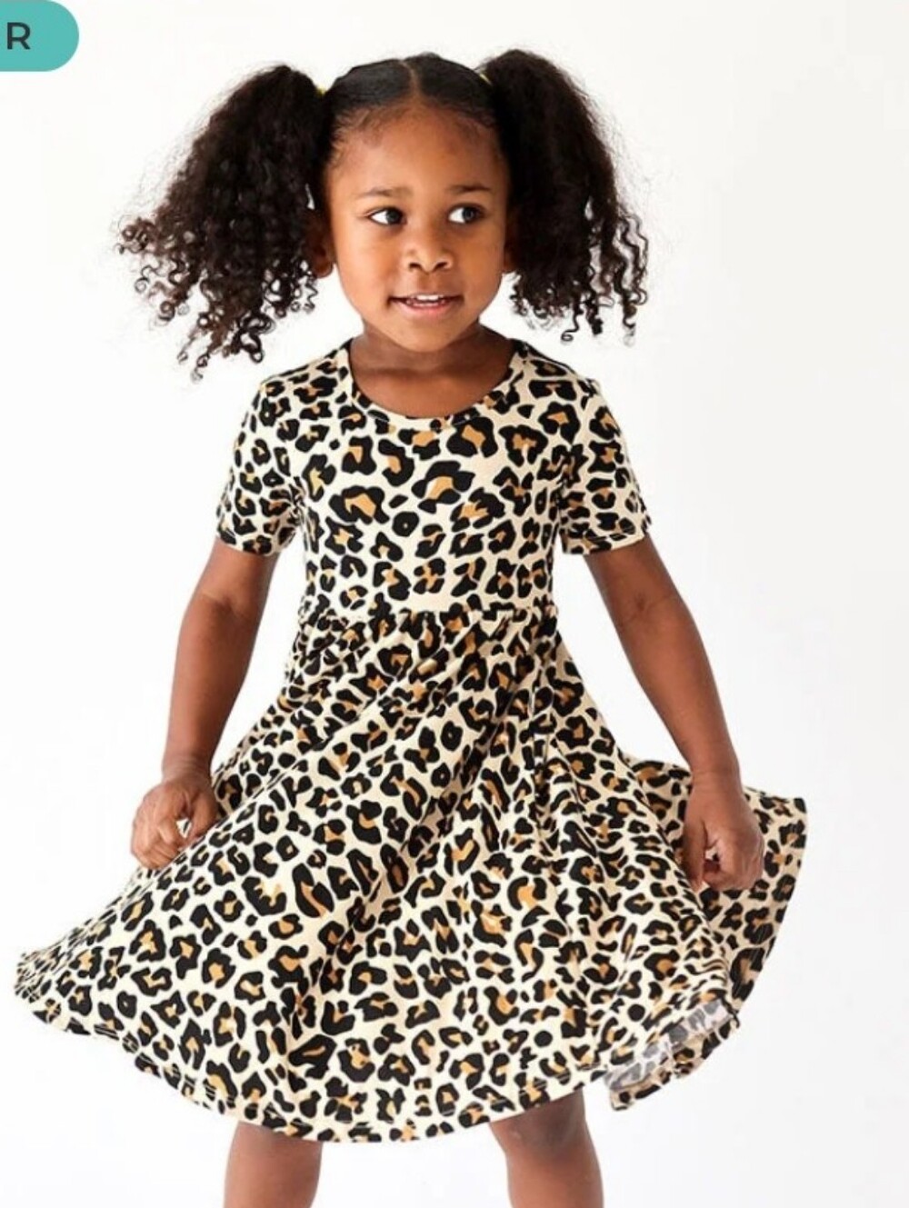 Posh Peanut Leopard Print Twirl Dress for Kids - Black & Tan